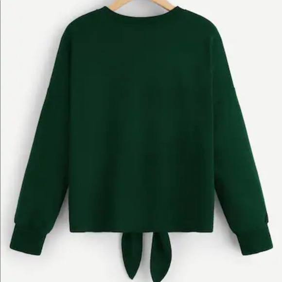 Crew Neck Tie Front Pearl Pullover Sweater Green - Picture 2 of 4